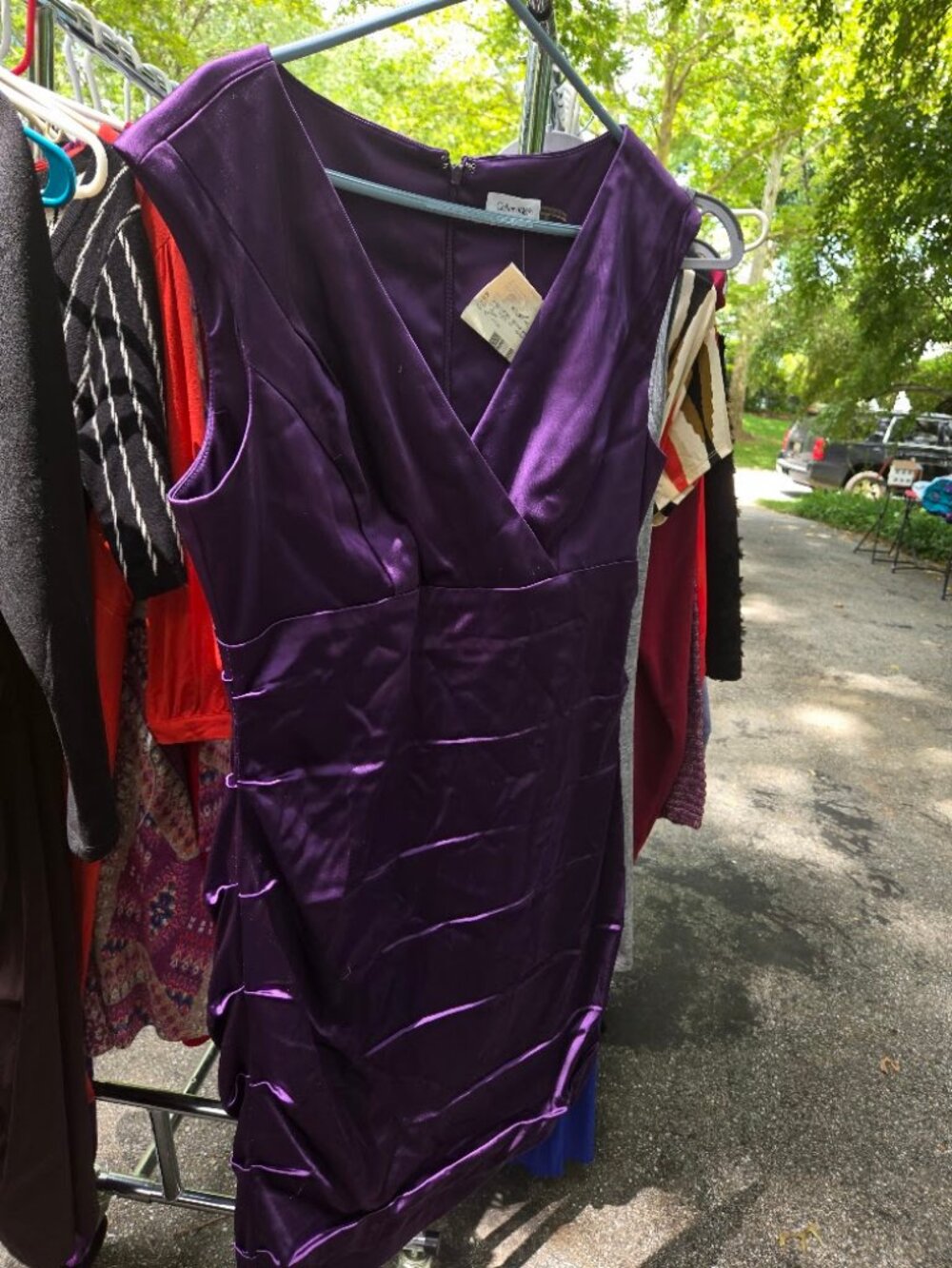 Calvin Klein Eggplant Purple Ruched Sheath Cocktail Dress Size 12